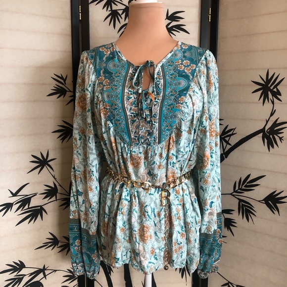 Kaywide Women's Casual Boho Floral Print Long Sleeve Blouse Plus Size 2XL - Picture 12 of 15